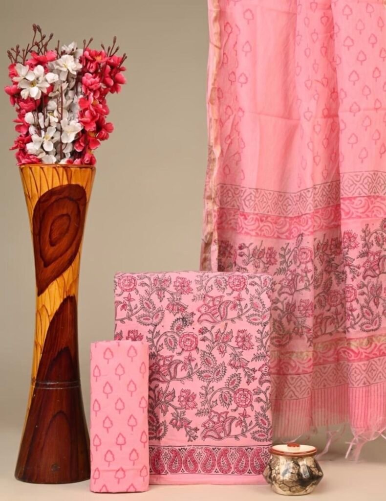 Cotton suit with silk dupatta