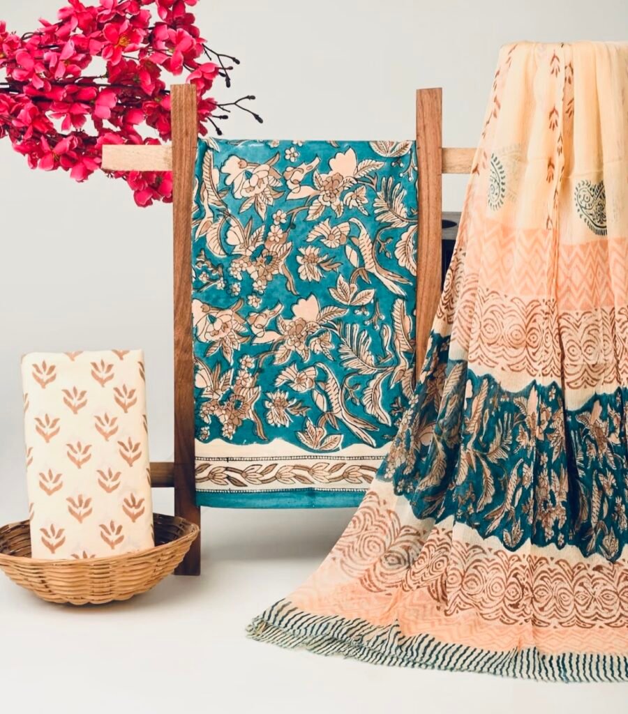 Cotton suit with chiffon dupatta