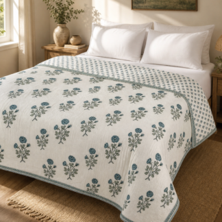Pure Handblock Mulmul Quilt -Double Bed