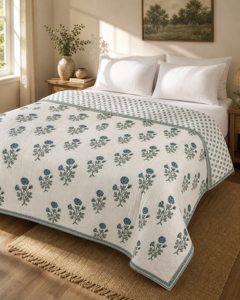 Pure Handblock Mulmul Quilt -Double Bed
