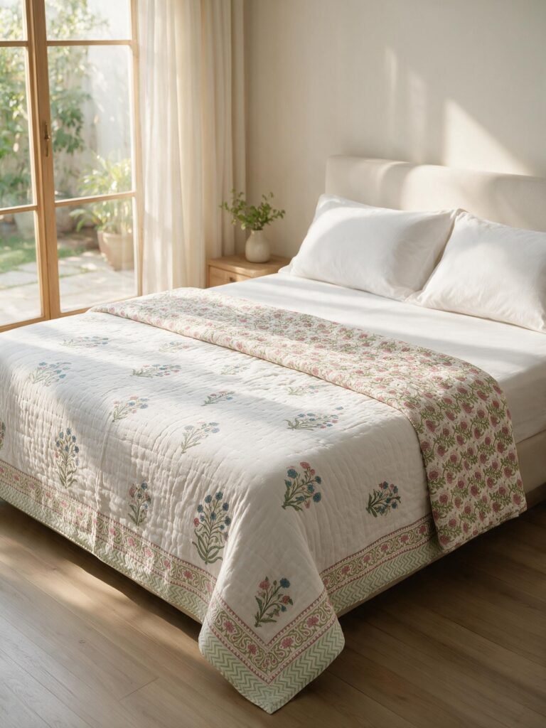 Pure Handblock Mulmul Quilt -Double Bed