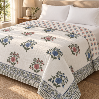 Pure Handblock Mulmul Quilt -Double Bed