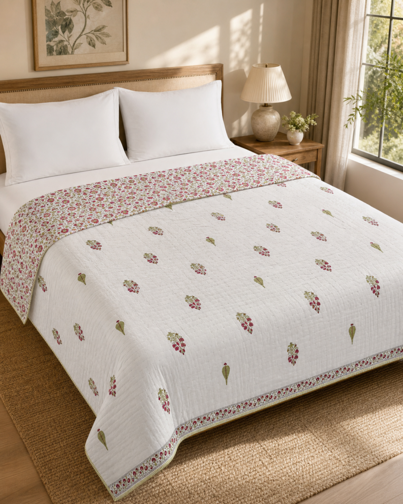 Pure Handblock Mulmul Quilt -Double Bed