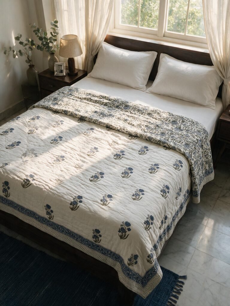 Pure Handblock Mulmul Quilt -Double Bed