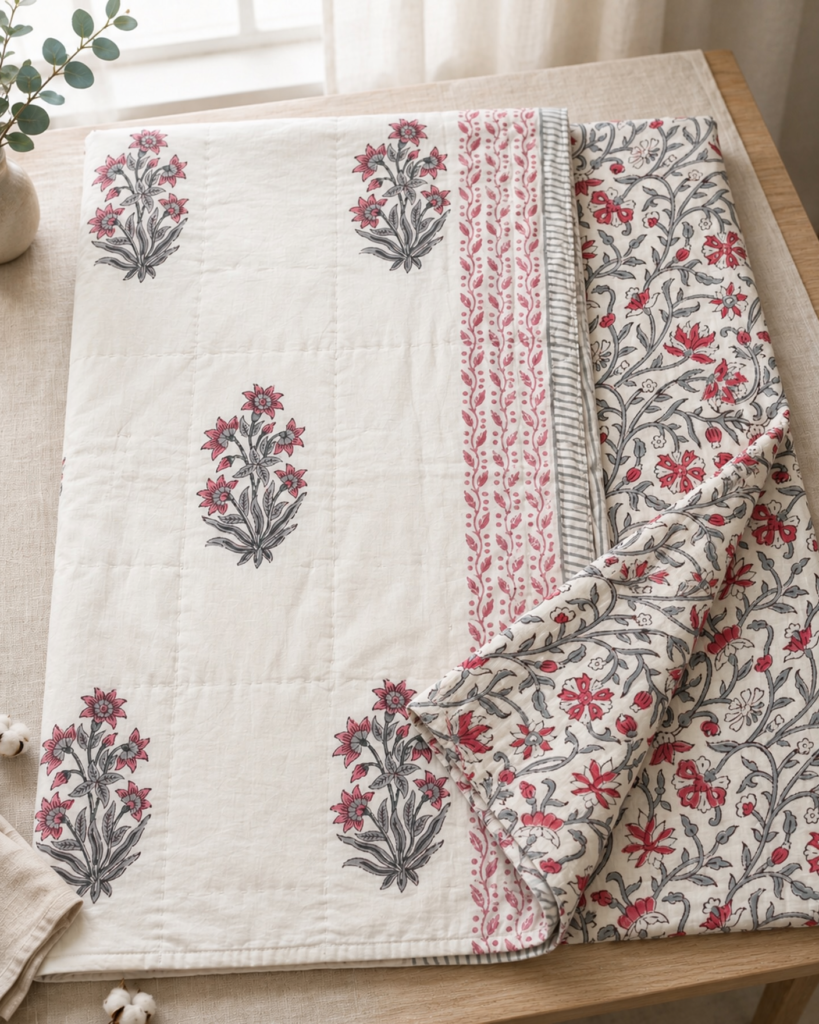Pure Handblock Mulmul Quilt -Double Bed