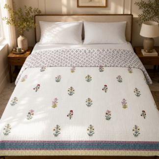 Pure Handblock Mulmul Quilt -Double Bed