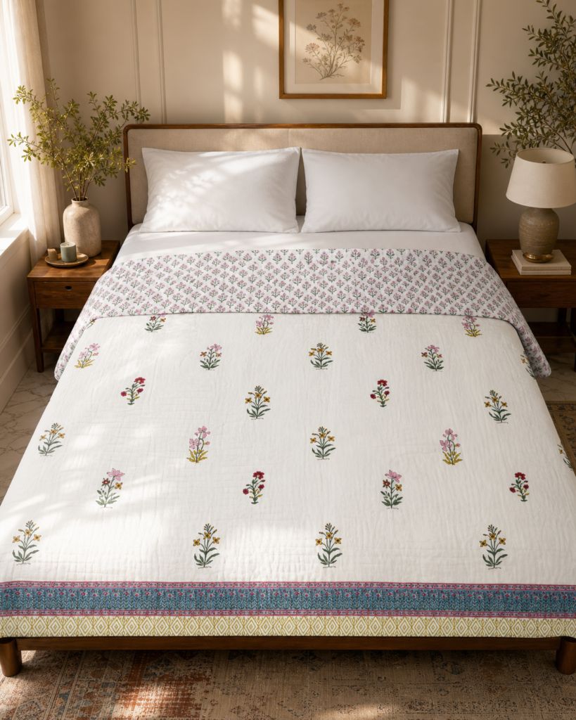 Pure Handblock Mulmul Quilt -Double Bed