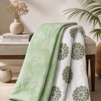 Pure Handblock Mulmul Quilt -Double Bed
