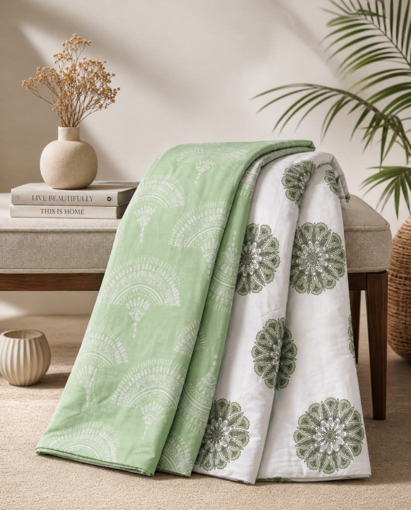Pure Handblock Mulmul Quilt -Double Bed