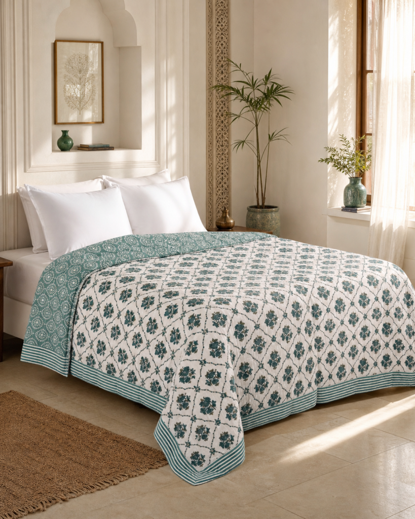 Pure Handblock Mulmul Quilt - Single Bed