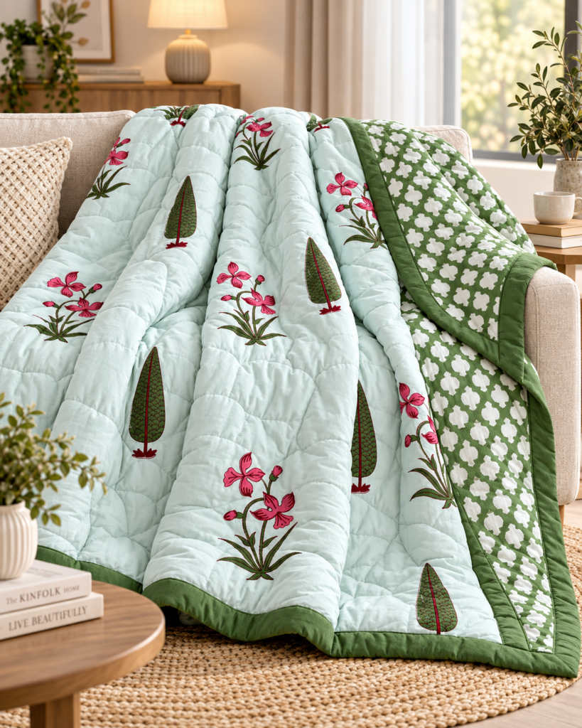 Pure Handblock Mulmul Quilt - Single Bed