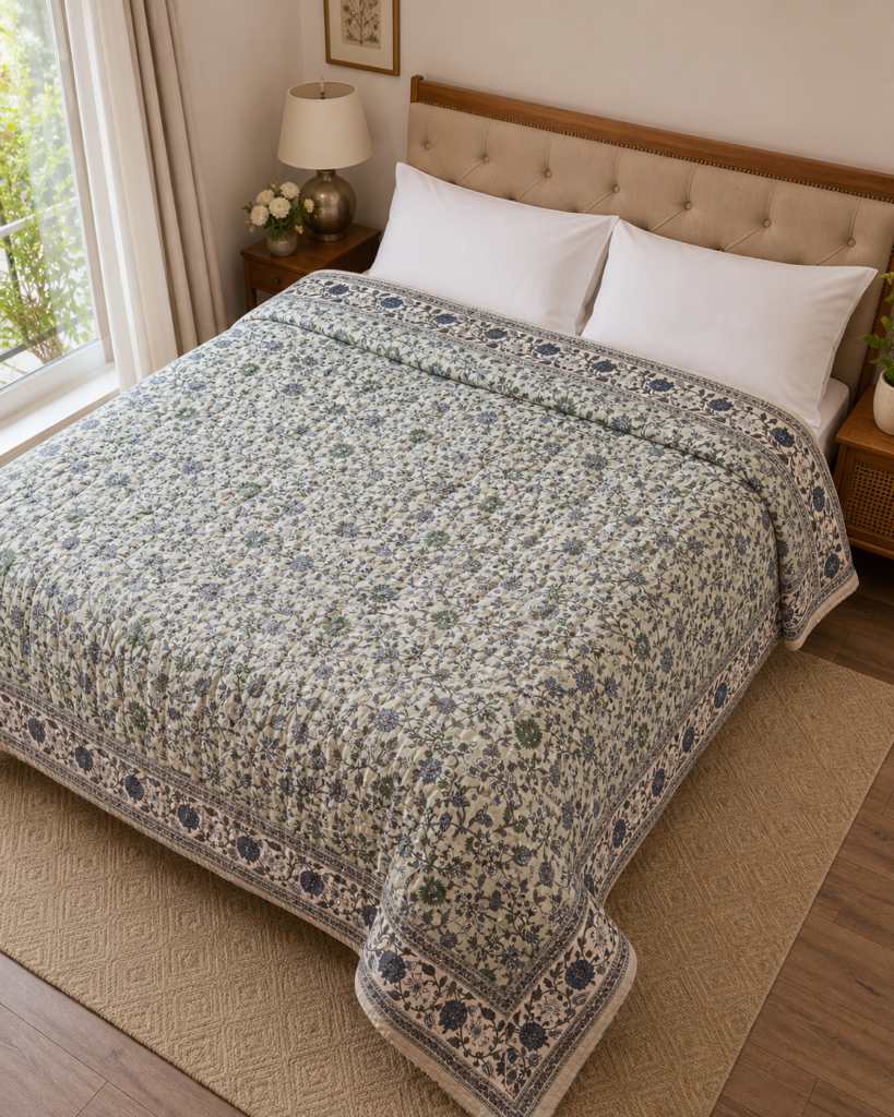 Pure Handblock Mulmul Quilt - Double Bed