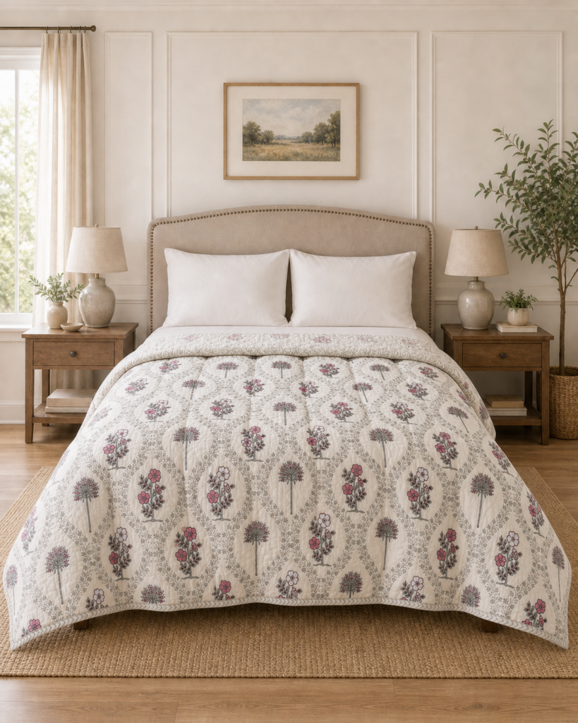 Pure Handblock Mulmul Quilt -Double Bed