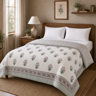 Pure Handblock Mulmul Quilt -Double Bed