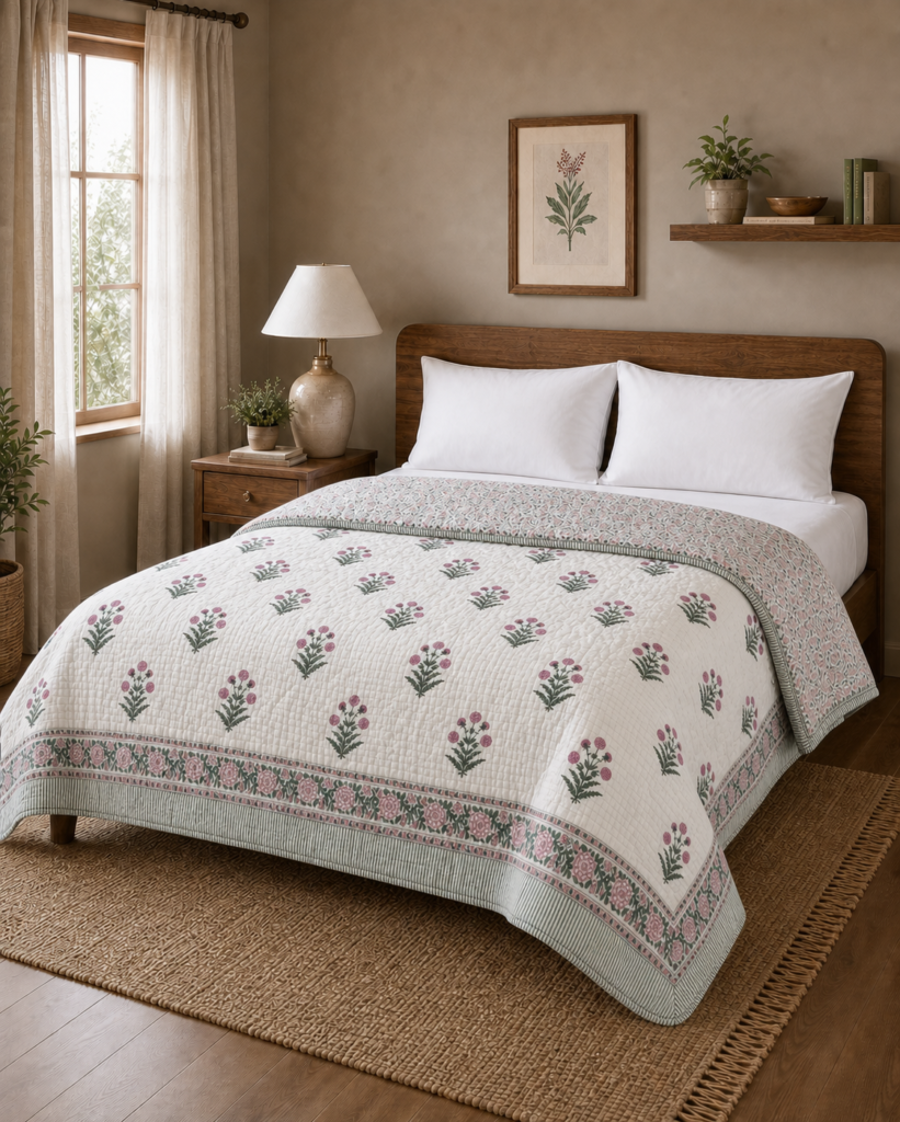 Pure Handblock Mulmul Quilt -Double Bed