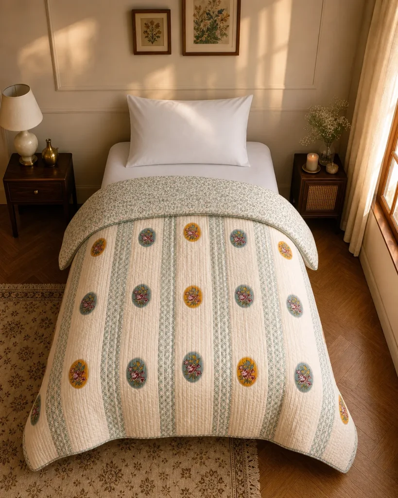 Hand Block Printed Mulmul Quilt - Single Bed Pair