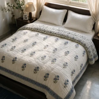 Hand Block Printed  Mulmul Quilt - Double Bed