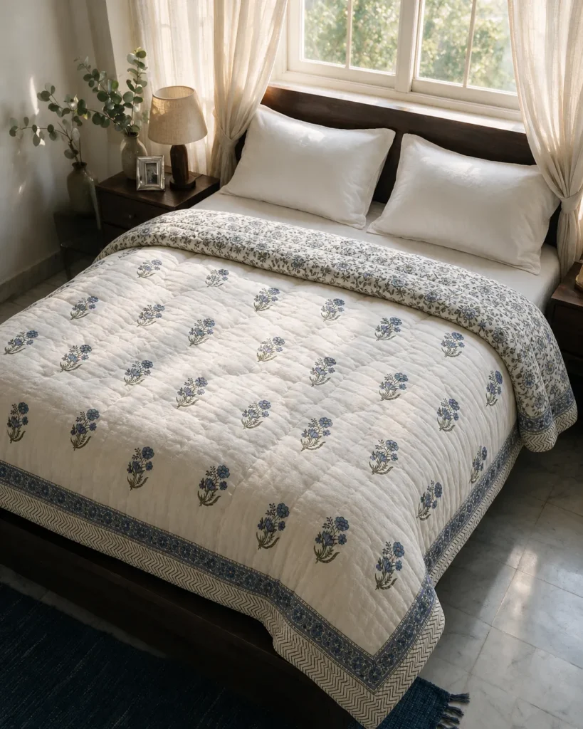 Hand Block Printed  Mulmul Quilt - Double Bed