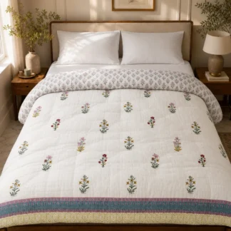 Hand Block Printed Mulmul Quilt - Double Bed
