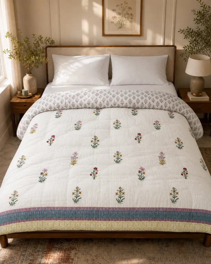 Hand Block Printed Mulmul Quilt - Double Bed