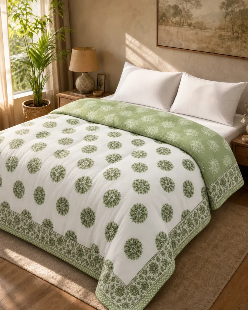 Hand Block Printed Mulmul Quilt - Single Bed Pair